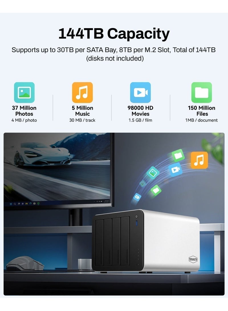 TERRAMASTER F4-425 Plus NAS Storage – 4Bay Intel N150 Quad-Core CPU, 16GB RAM DDR5, 5GbE LAN x 2, M.2 Slot x 3, Network Attached Storage for Teamwork, Multimedia Server 24TB Bundle with 3 X 8TB WD Red Plus - Image 5